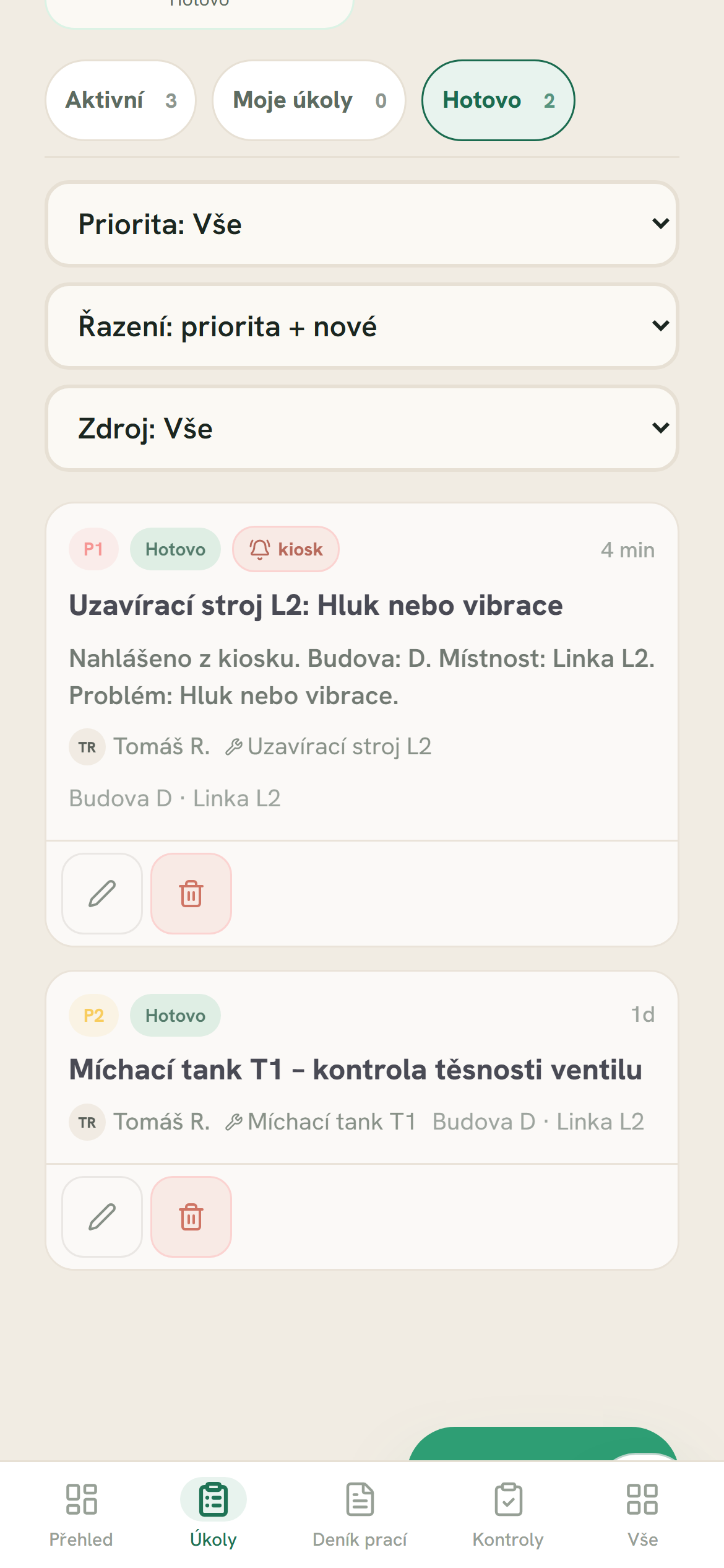 Úkoly: oprava označená jako hotová