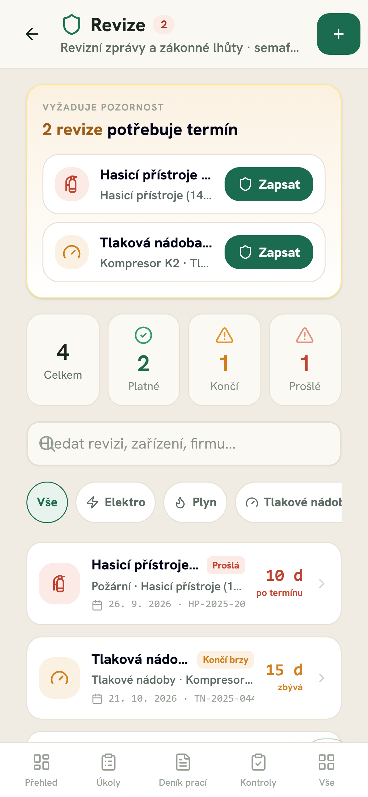 Revize: prošlé, končící a platné revize